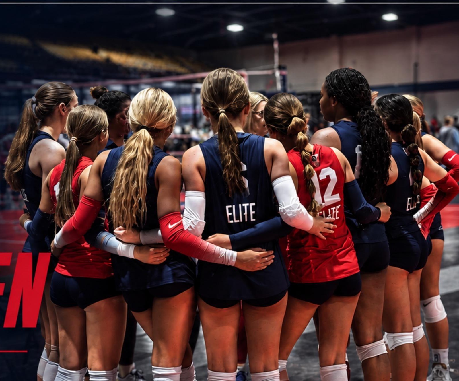Elite Volleyball athlete spiking the ball mid-game